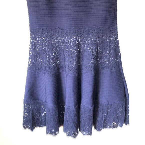 Tadashi Shoji Size L Pintuck Jersey Boatneck Gown Sheer Lace Maxi Dress - Picture 9 of 12